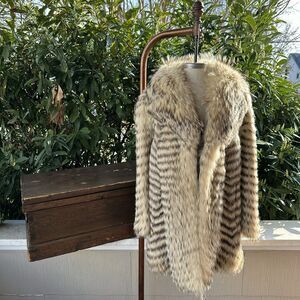 Vintage American Badger Fur Coat Chevron Stripe Luxe Old Money Glam Sz M Rare!